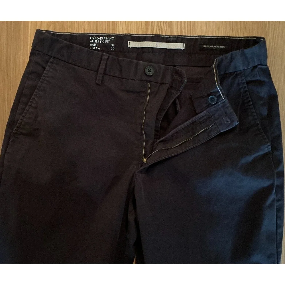 Banana Republic Lived-In Chino Athletic Fit 34 Brown Stretch‎ Pants Mens
